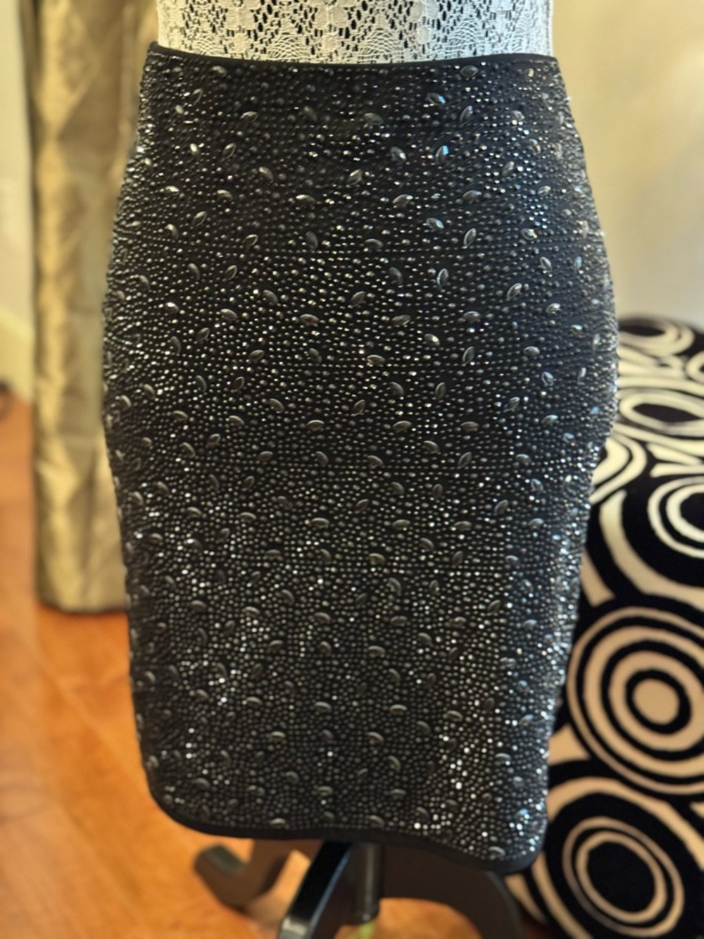 Embellished Black Pencil Skirt